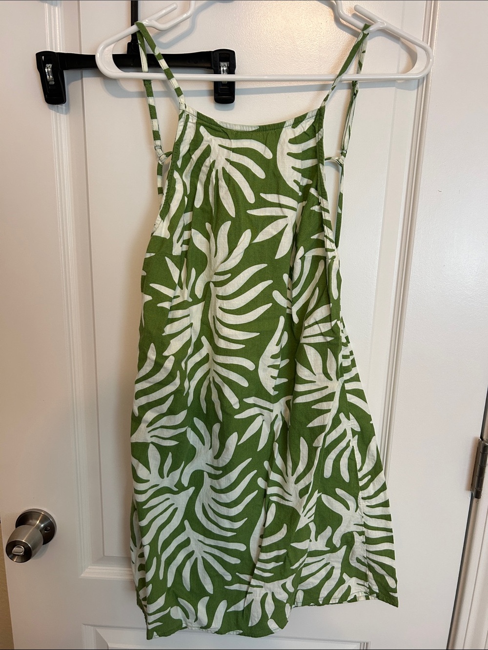 a new day Olive Green Leaf-Print Mini Sundress